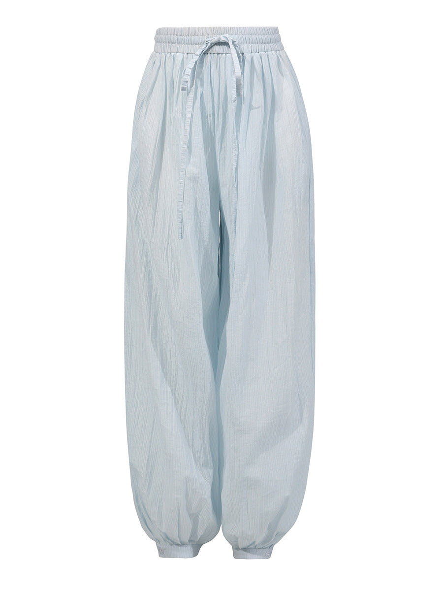 Casual Drawstring High Waist Loose Cuffed Pants