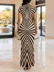 Elegant Stripes Print Bodycon Maxi Dress