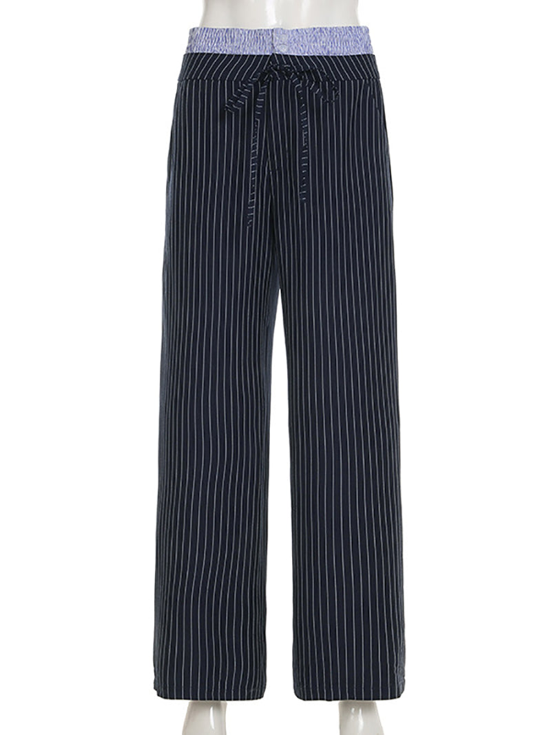 Fashion High Waist Striped Straight Leg Pants