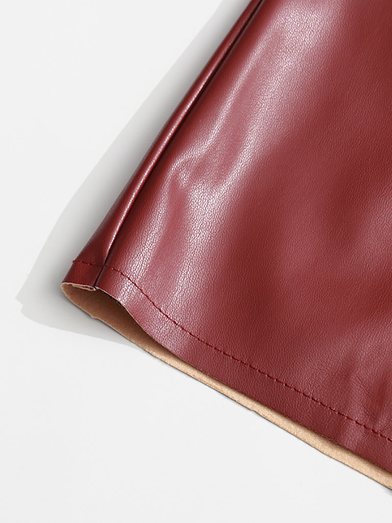 Vintage Elegant PU Leather Midi Skirt