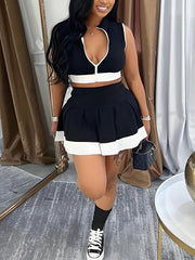 Casual Sleeveless Crop Top And Skirt Sports Two Piece Set