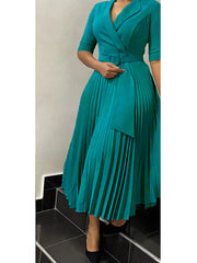 Plus Size Fashion Suit Collar Pleated Dress