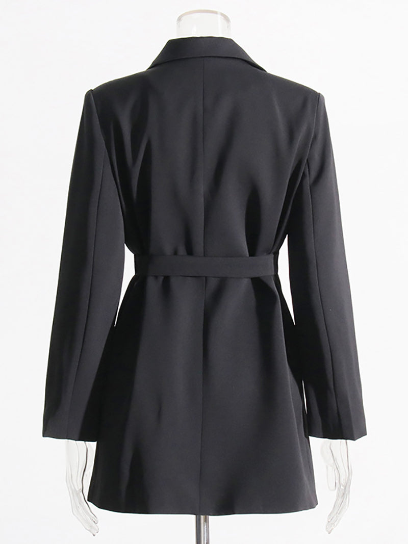 Fashion Solid High Waist Asymmetrical Blazer Dress