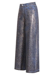 Casual Metallic Leopard Print Straight Jeans