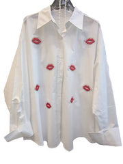 Casual Rhinestone Lip Print Blouse