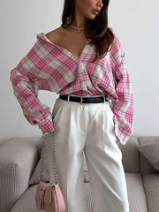 Fashion Loose Detachable Long Sleeve Plaid Shirt