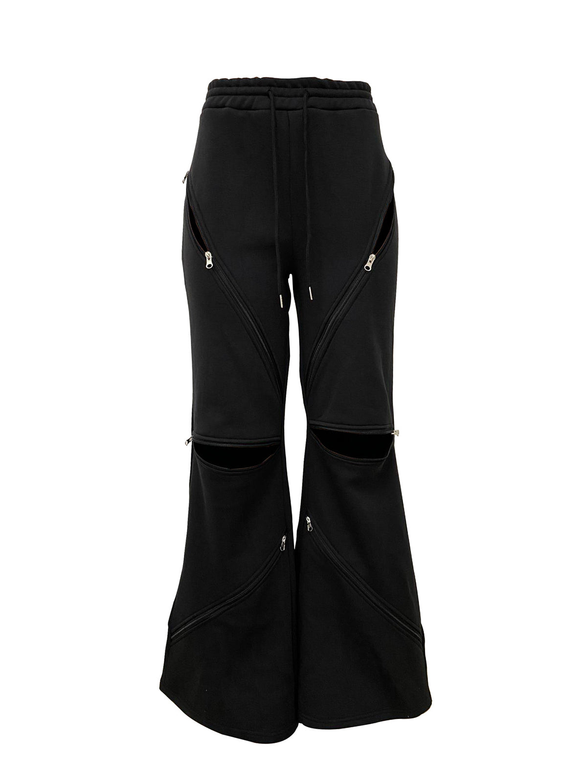 Drawstring Elastic Waist Zipper Straight Flare Trousers