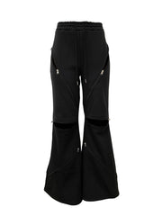 Drawstring Elastic Waist Zipper Straight Flare Trousers