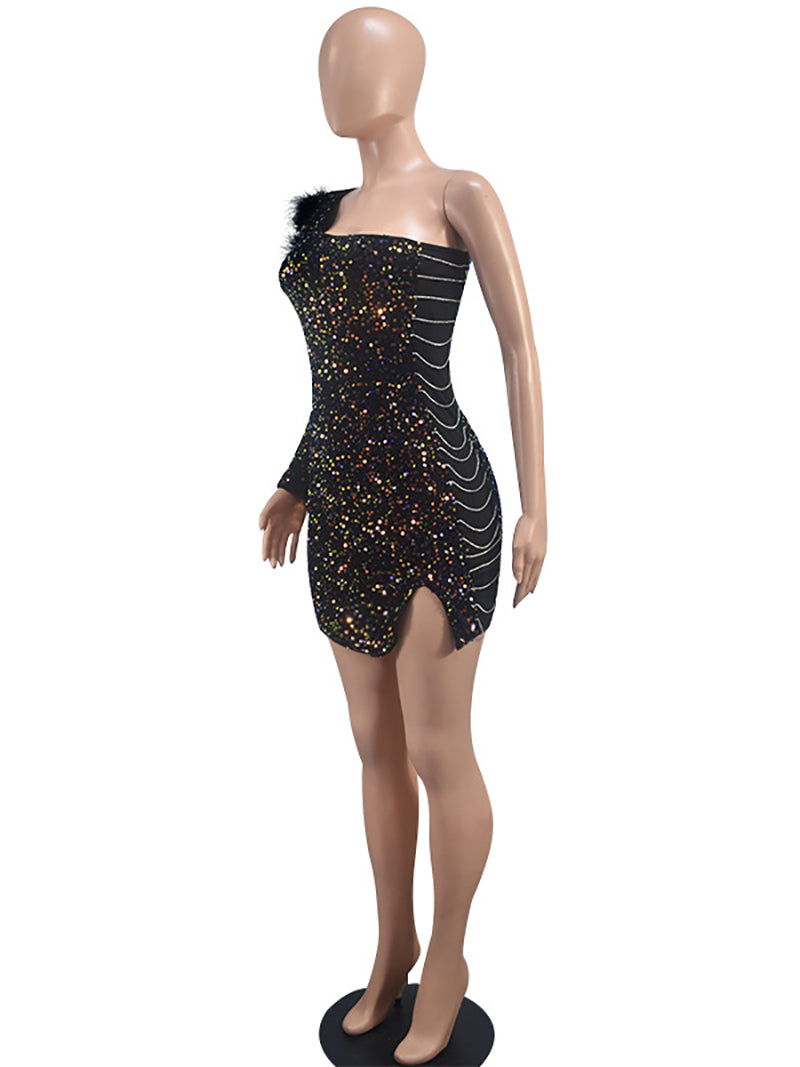 Sexy One-shoulder Sequin Club Dress