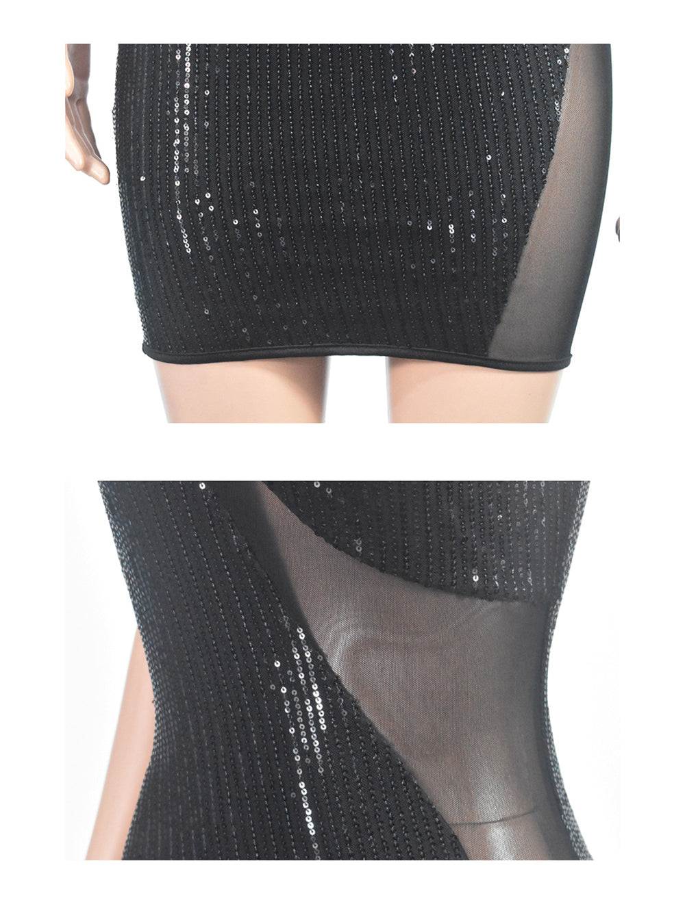 Slash Shoulder Sequin Mesh Sexy Nightclub Dress