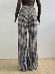 Casual Plaid Print Wide Leg Trouser