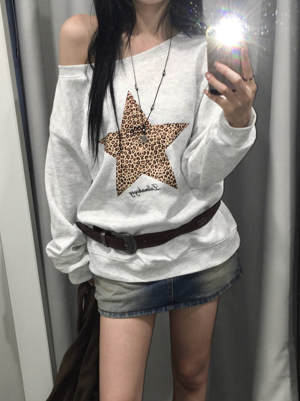 Leopard Print Star Pattern Loose Casual Hoodie