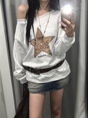 Leopard Print Star Pattern Loose Casual Hoodie