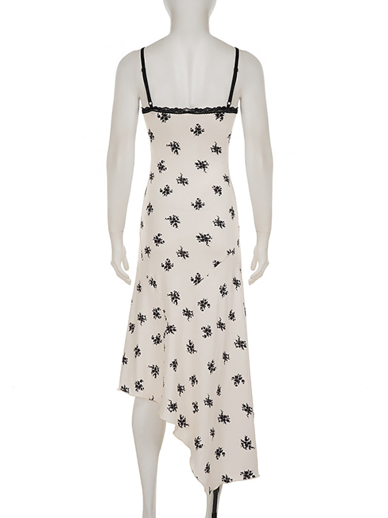 Sexy Print Lace Patchwork Spaghetti Strap Maxi Dress
