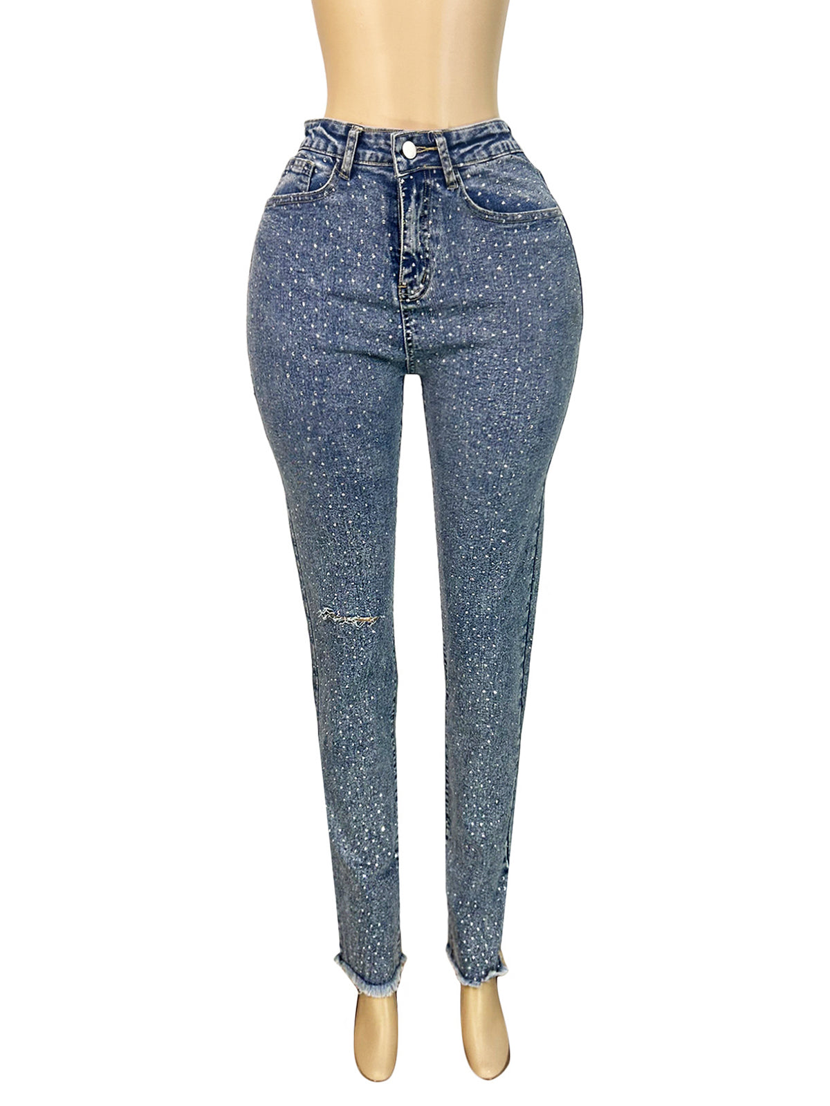 Fashion Rhinestone Slim Ripped Jeans