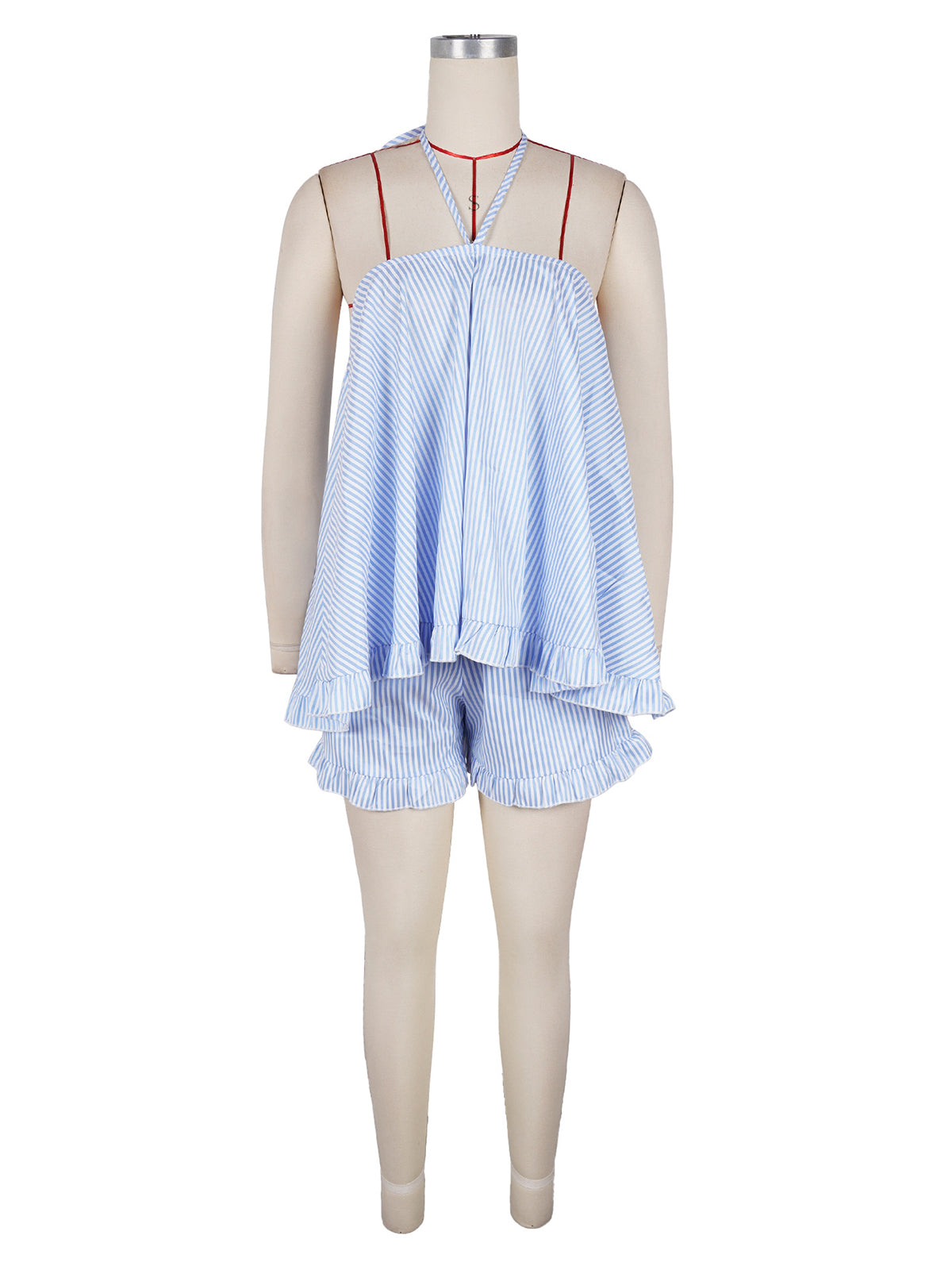 Casual Striped Halter Top Shorts Two Piece Set