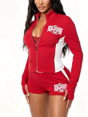 Zip Cardigan Jacket and Shorts Set