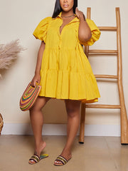 Casual Turn-down Collar Ruffle Loose Dress