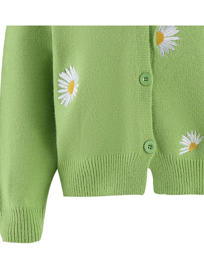 Fashion Embroidered Floral Button Cardigan Sweater