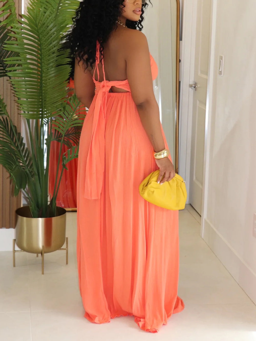 Sexy Drawstring Lace V-Neck Loose Maxi Dress