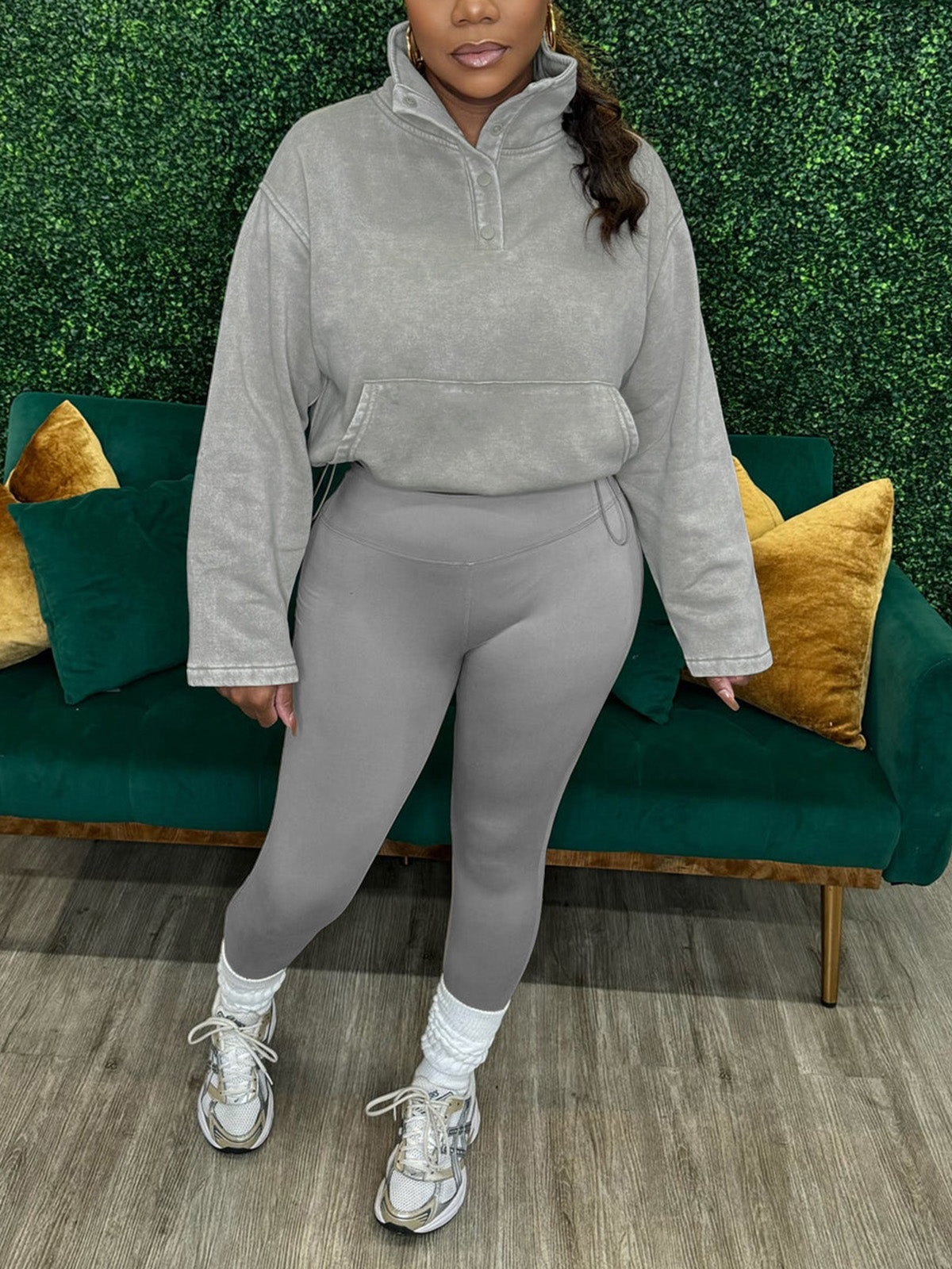 Washed Sweatshirt Tight Pant Sports Casual Sets