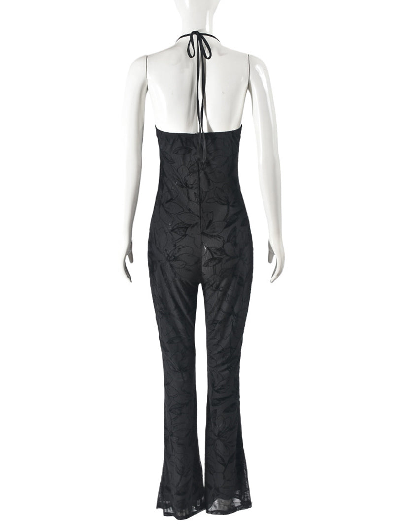 Lace-Up Halter Neck See Through Jumpsuits