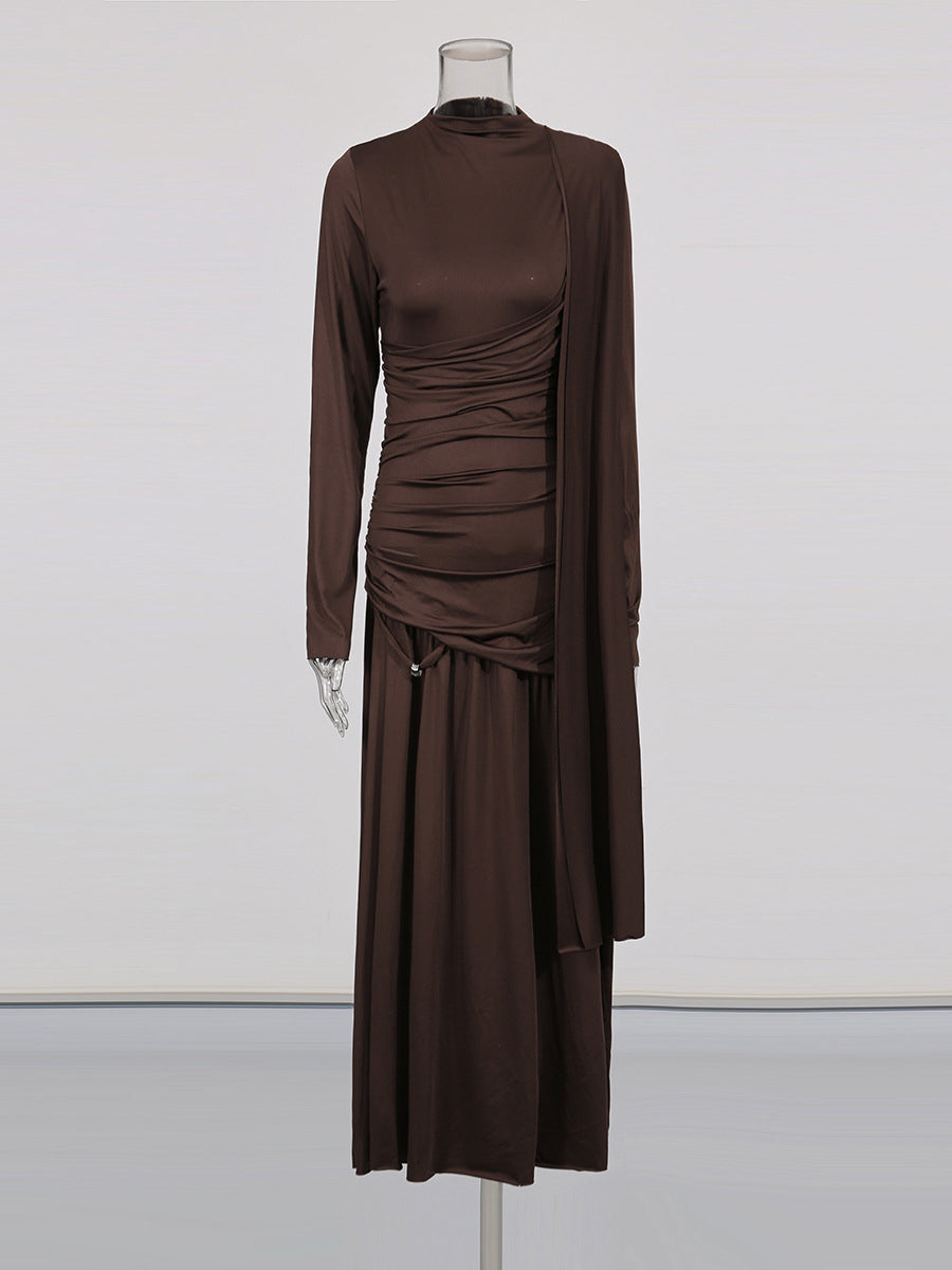 Elegant Pleated Irregular Patchwork Maxi Dress