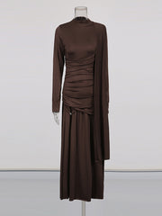 Elegant Pleated Irregular Patchwork Maxi Dress