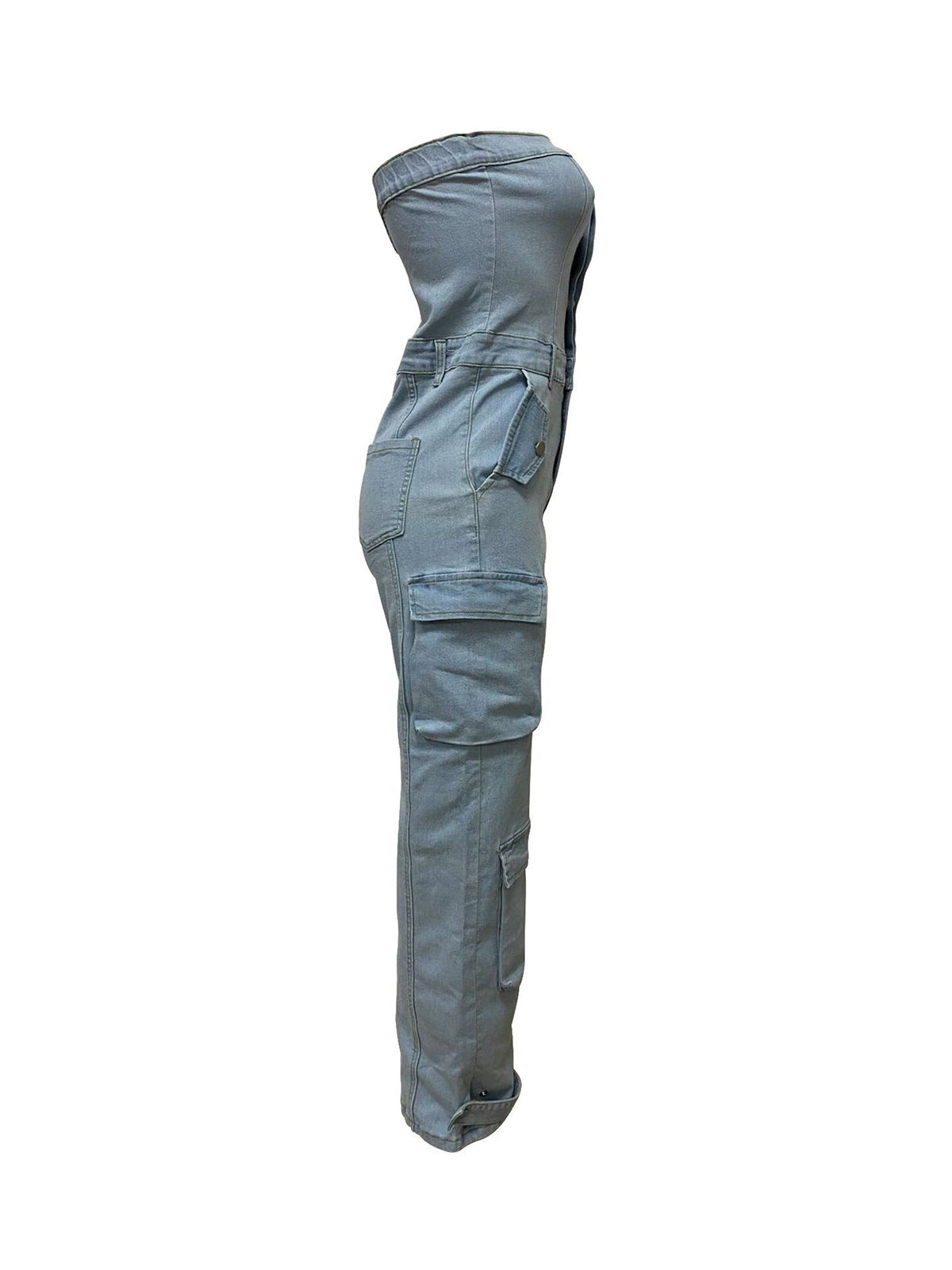 Sexy Strapless Denim Cargo Jumpsuit