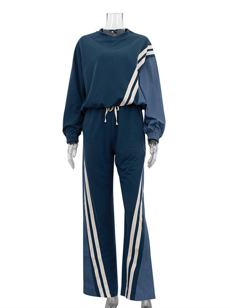 Striped Hoodie Drawstring Waist Trouser Casual Set