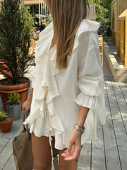 Casual Ruffles Shorts V Neck See Through Sets