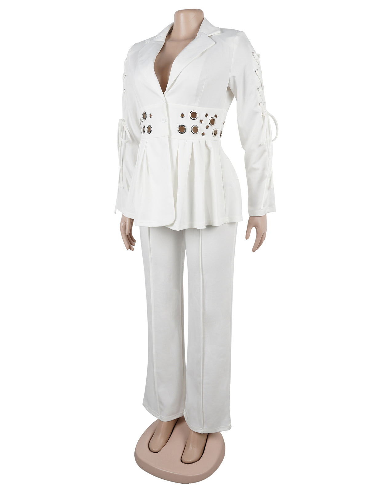 Elegant Hole Patchwork Slim Blazer and Pants Suit