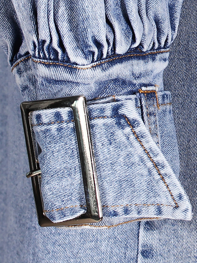 Casual Ruffled Denim Trench Coat