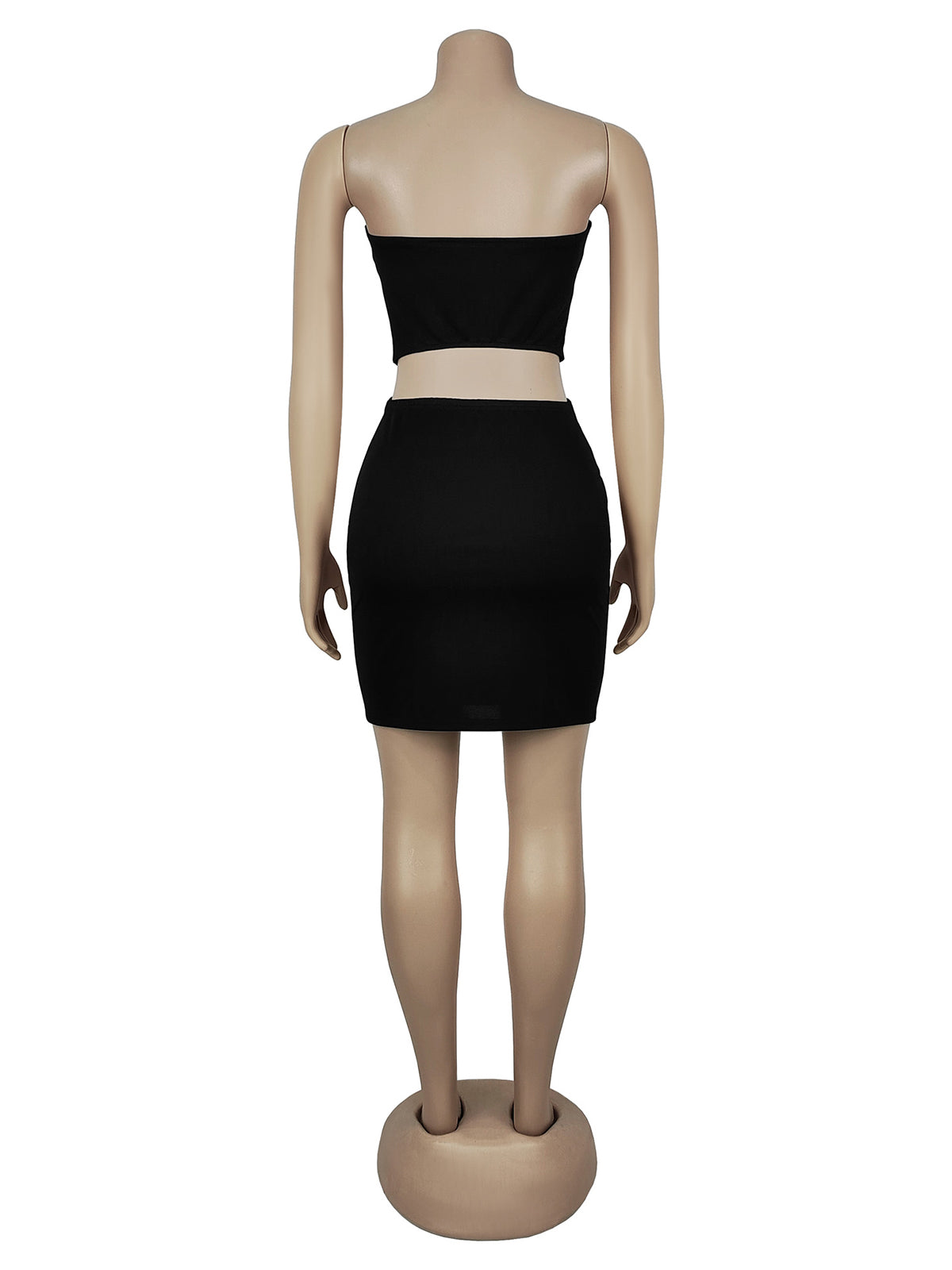 Sexy Metal Hole Strapless Tube Mini Skirt Sets