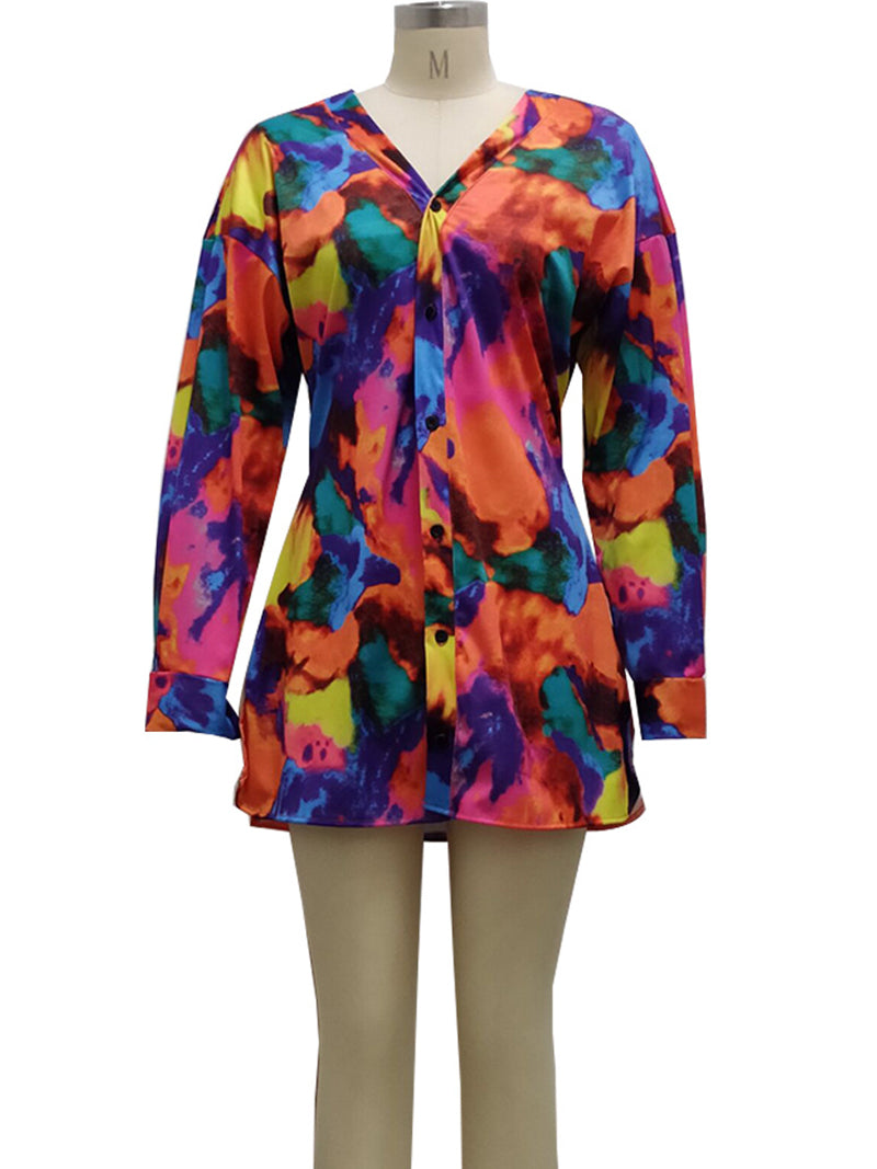 Streetwear Print Party Club Casual Shirt Dress