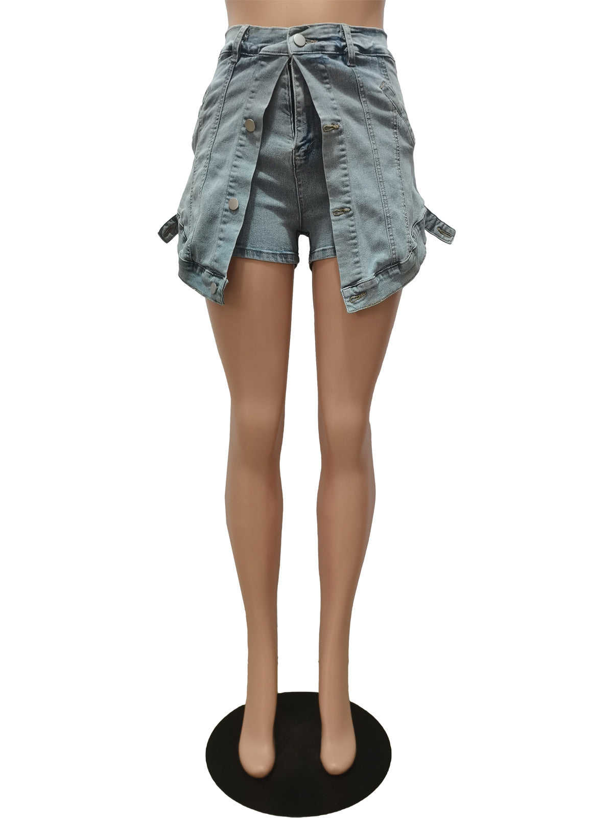 Casual Elastic Denim Shorts Fake Skirt