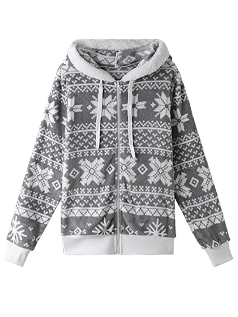 Casual Print Hooded Cardigan Coat