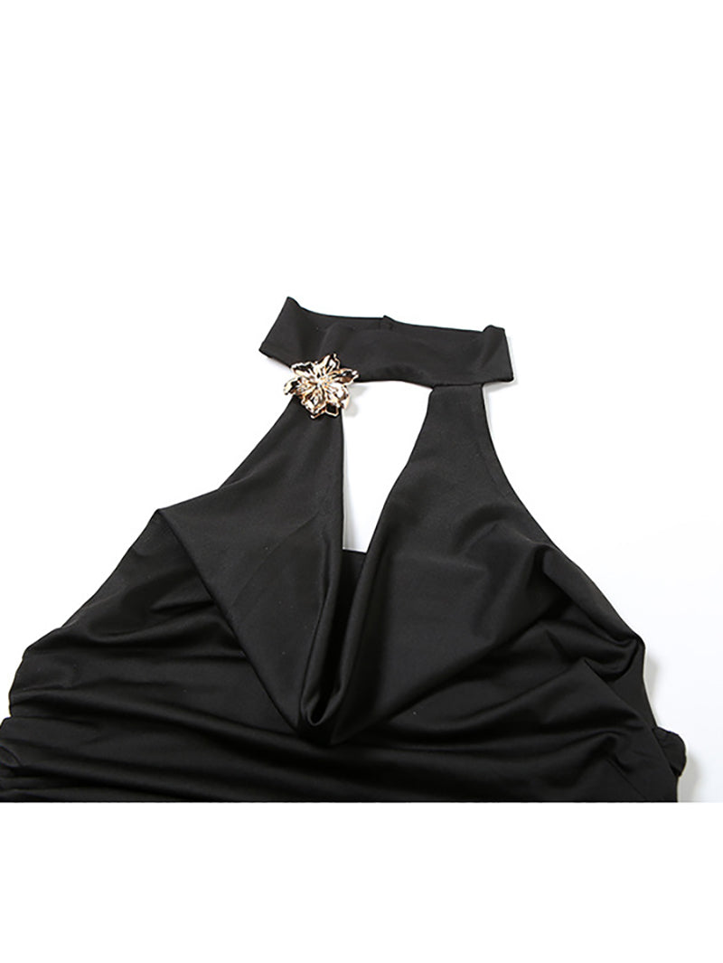 Sexy Halter Backless Top and High Slit Skirt Set