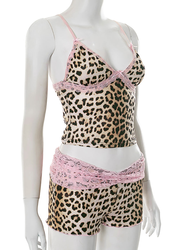 Leopard print and lace two-piece set