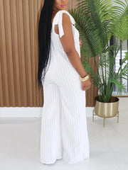Casual Striped Tie-Shoulder Wide Leg Jumpsuit