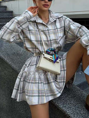 Fashion Plaid Loose Shirt and Skirt Two Piece Set