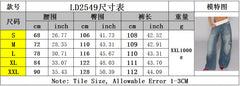 LD2555秋冬新欧美女装时尚牛仔做旧马骝割破宽松直筒长裤