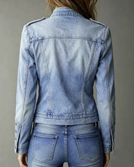 Stand Collar Military Button Denim Jacket