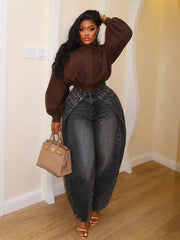 Curved Panel Wide Leg Barrel Jeans