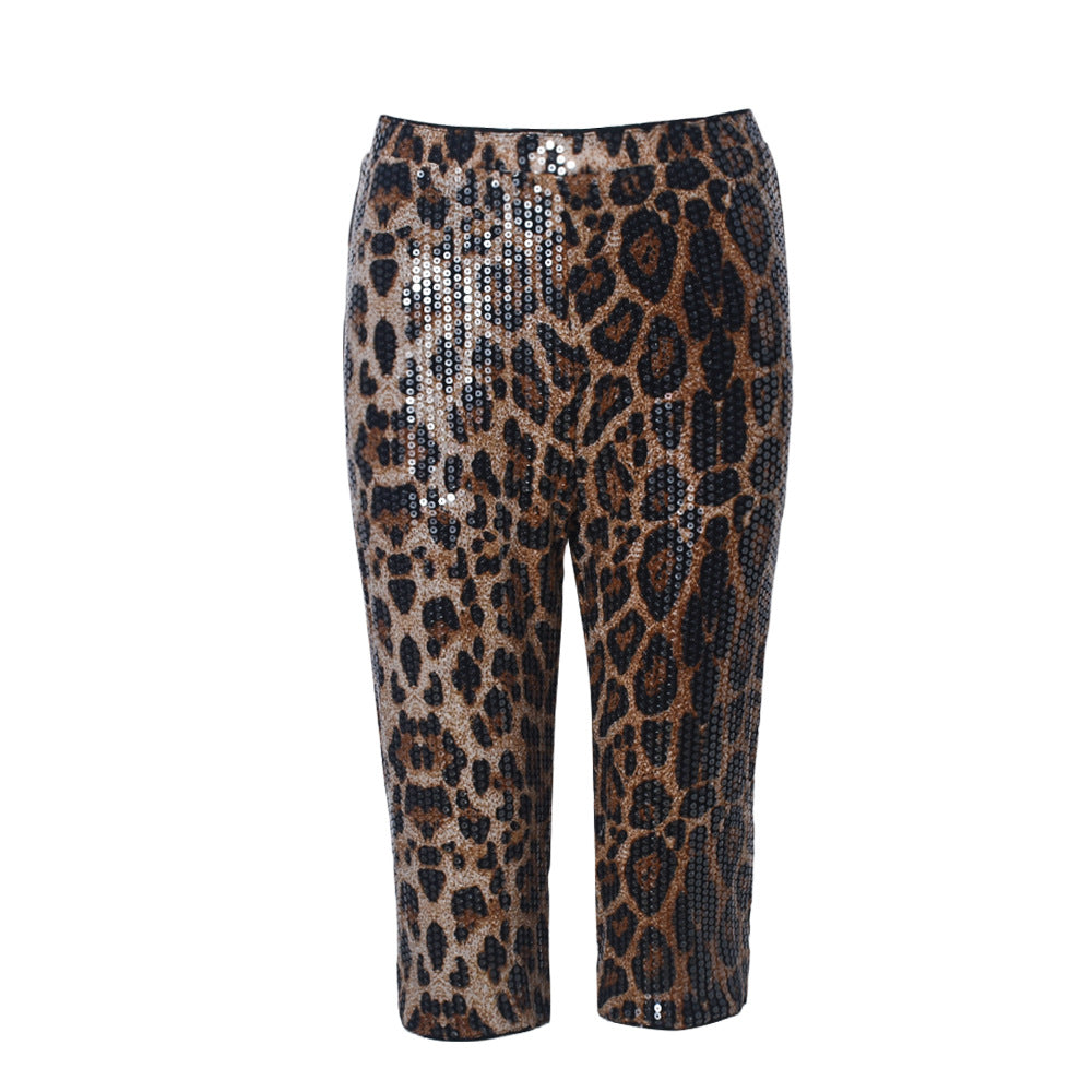 Women's Leopard Sequin Stretch Shorts