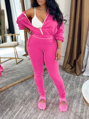 Women's Solid Zip Jacket and Jogger Pants Set