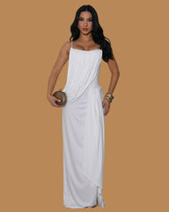 Ruched Spaghetti Strap High Slit Maxi Dress