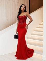 Strapless Sequin Ruched Mermaid Maxi Dress