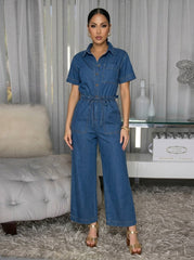 Women's Button Front Denim Jumpsuit