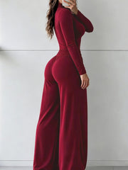 Funnel Neck Top and Wide Leg Pants Set